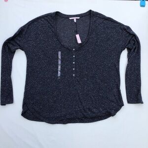 NWT Victoria’s Secret Long Sleeve Henley Pajama Top XS Dark Gray